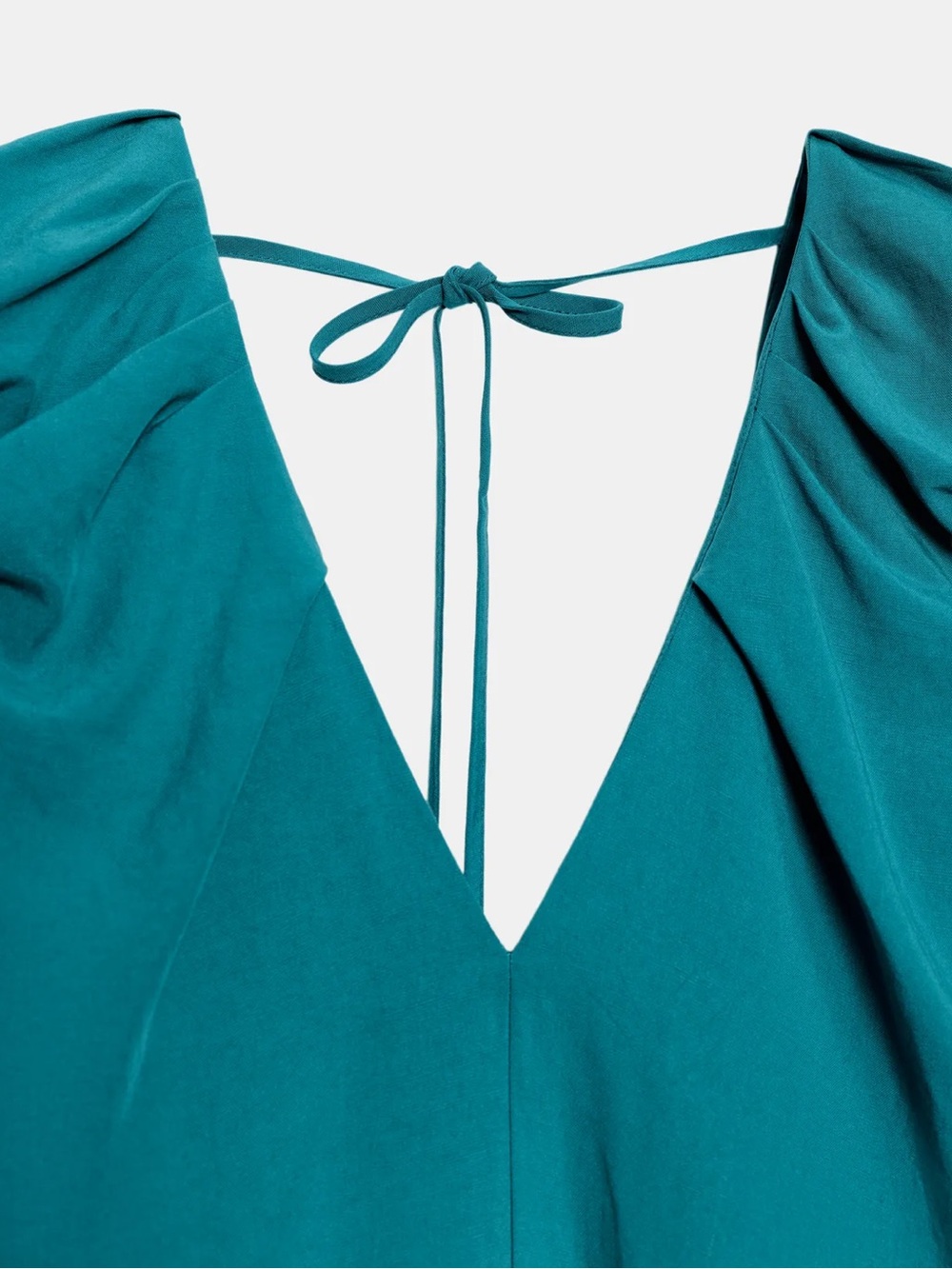 Zara NWT / Sz Small / Teal V-Neck Flutter Sleeve Maxi Dress - Picture 8 of 11